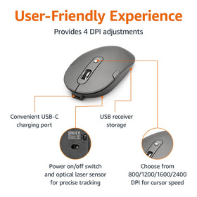 Amazon Basics USB receiver stored under keyboard base for secure transport benefit