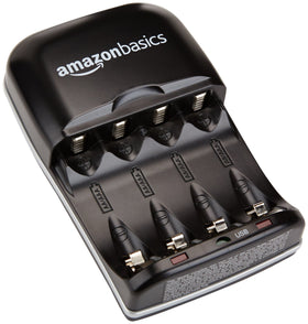 Amazon Basics charger safety indicator close-up shows overcharge protection for safer use.