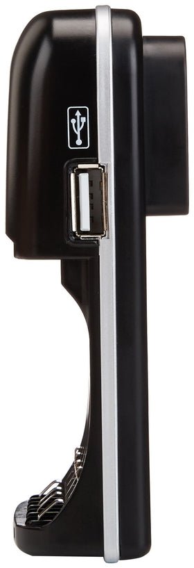 Amazon Basics charger compact side view highlighting travel-friendly slim design for easy packing.