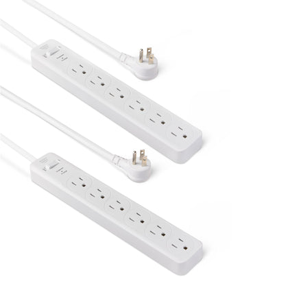 Amazon Basics rectangle surge protector front view with six outlets for versatile power access.