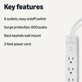 Amazon Basics indicator light on surge protector signaling protection readiness.