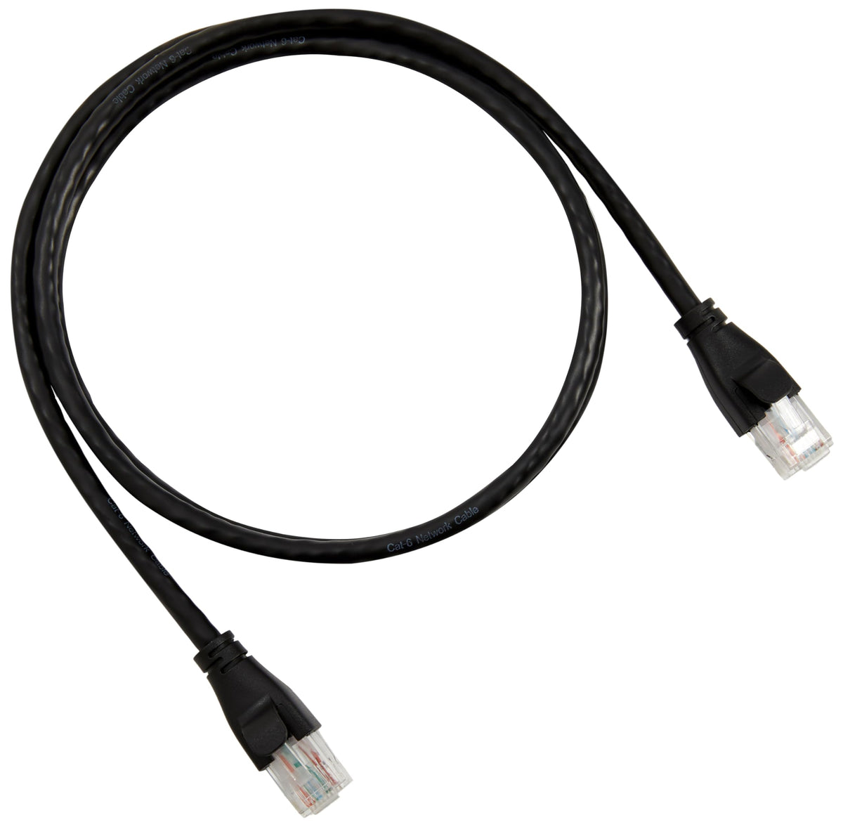 Amazon Basics RJ45 Cat-6 cable back view highlights compact 3 ft length for tidy setups.