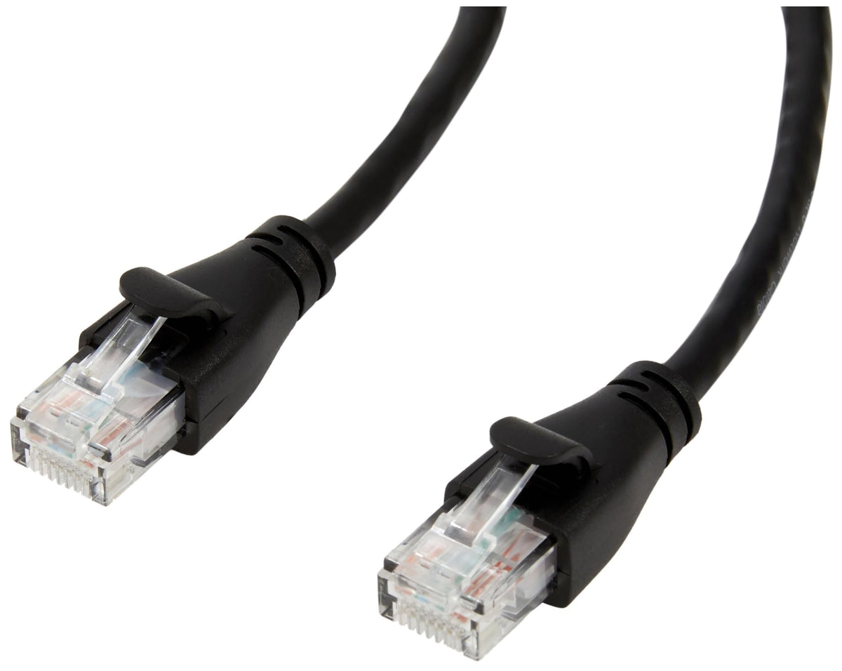 Amazon Basics RJ45 Cat-6 cable front view with gold-plated connectors for reliable network performance.