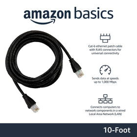 Amazon Basics Cat-6 gold-plated connectors resist corrosion for stable data transfer.
