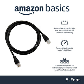 Amazon Basics RJ45 Cat-6 cable with gold-plated connectors for reliable data transfer