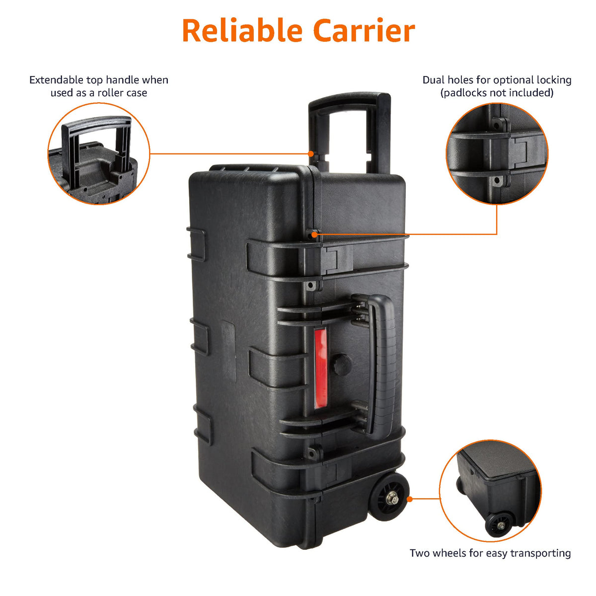 Amazon Basics fold-down side handle and extendable top handle.