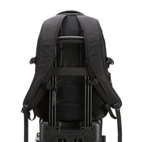 Amazon Basics next to water bottle showing backpack scale and generous capacity