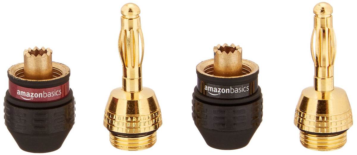 Amazon Basics banana plug featuring self-crimping teeth for easy installation