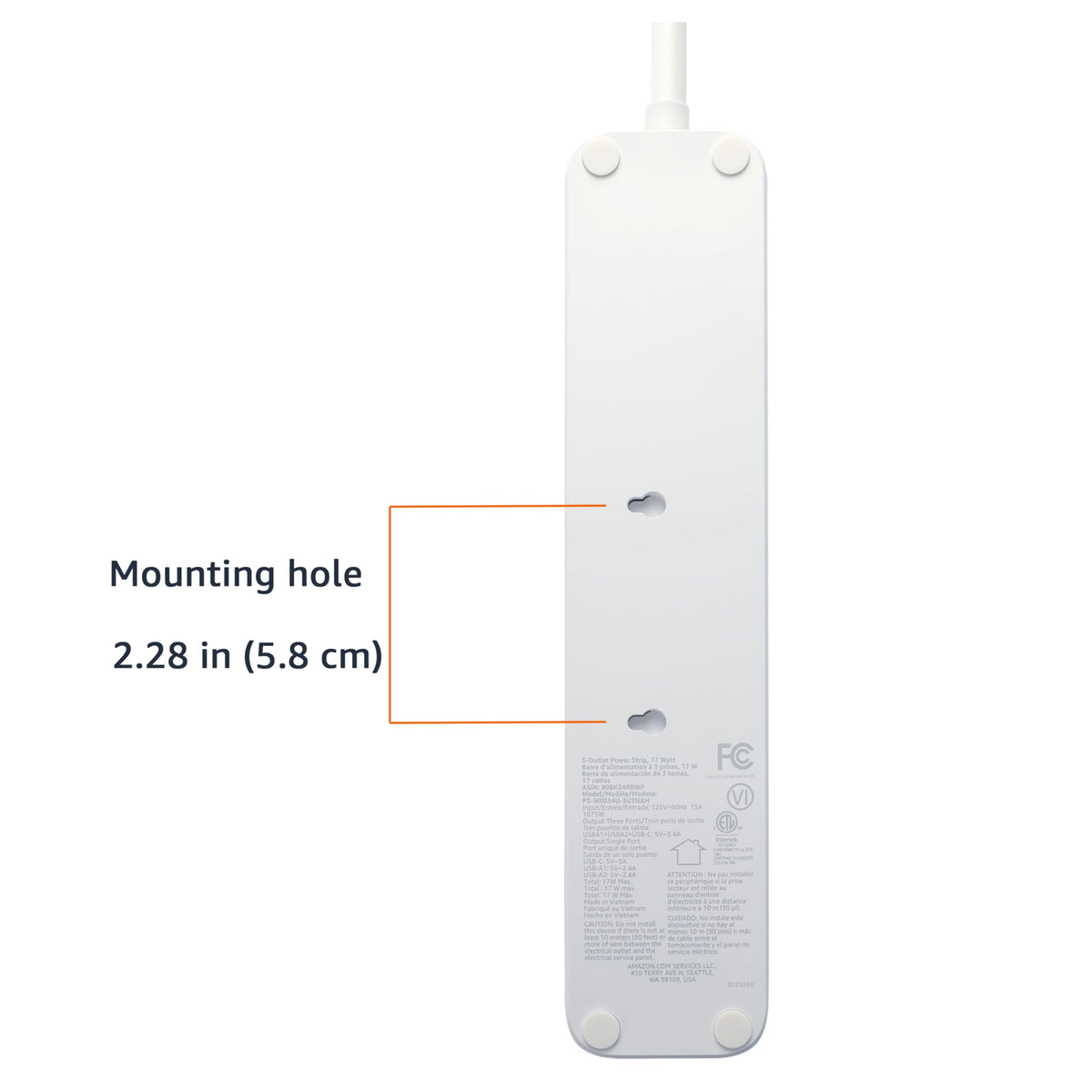 Amazon Basics side profile highlighting the 5 ft cord for flexible outlet placement