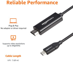 Amazon Basics six-foot cable length offers flexible placement for seating and displays