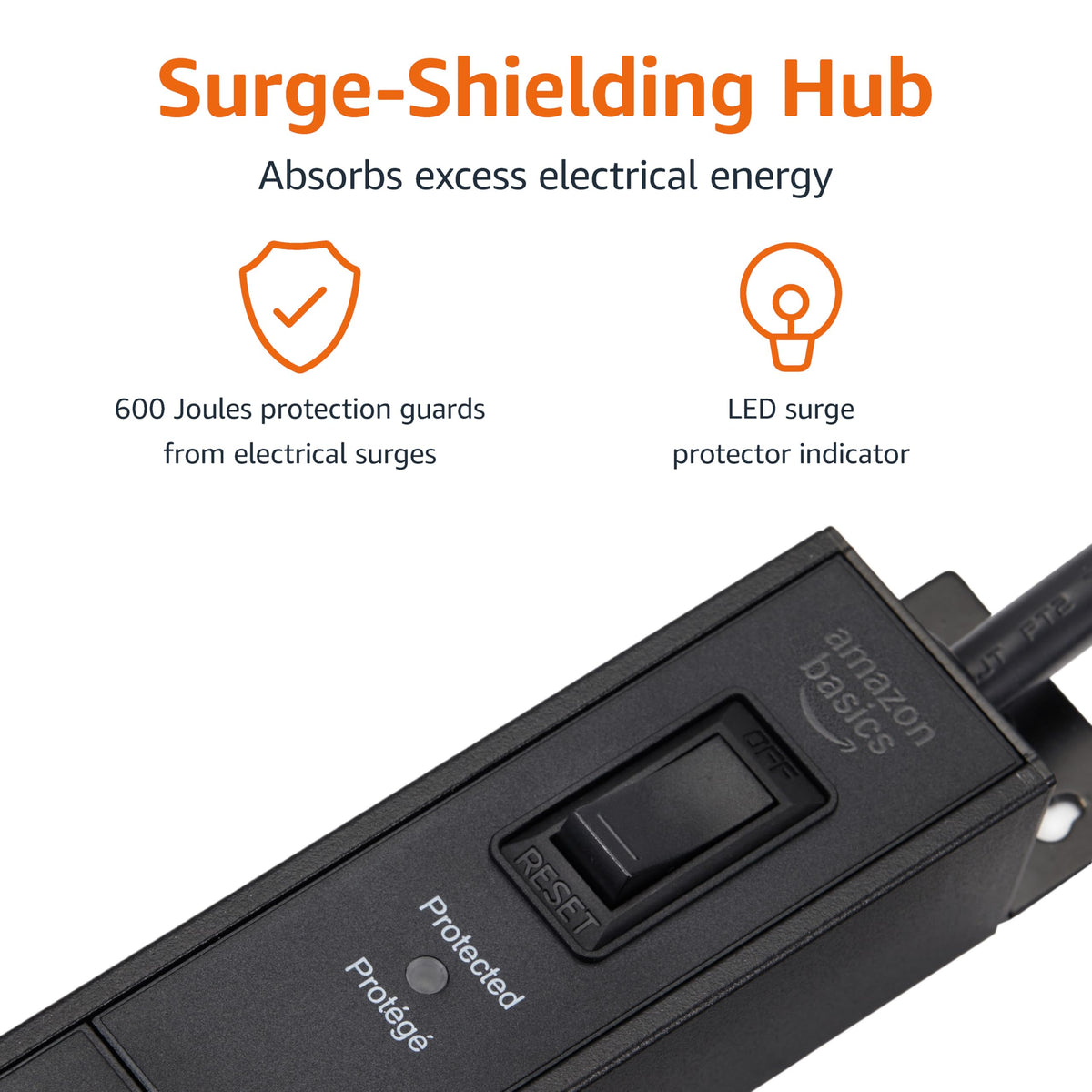 Amazon Basics 6ft cord and grounded plug offering flexible placement and reach benefit
