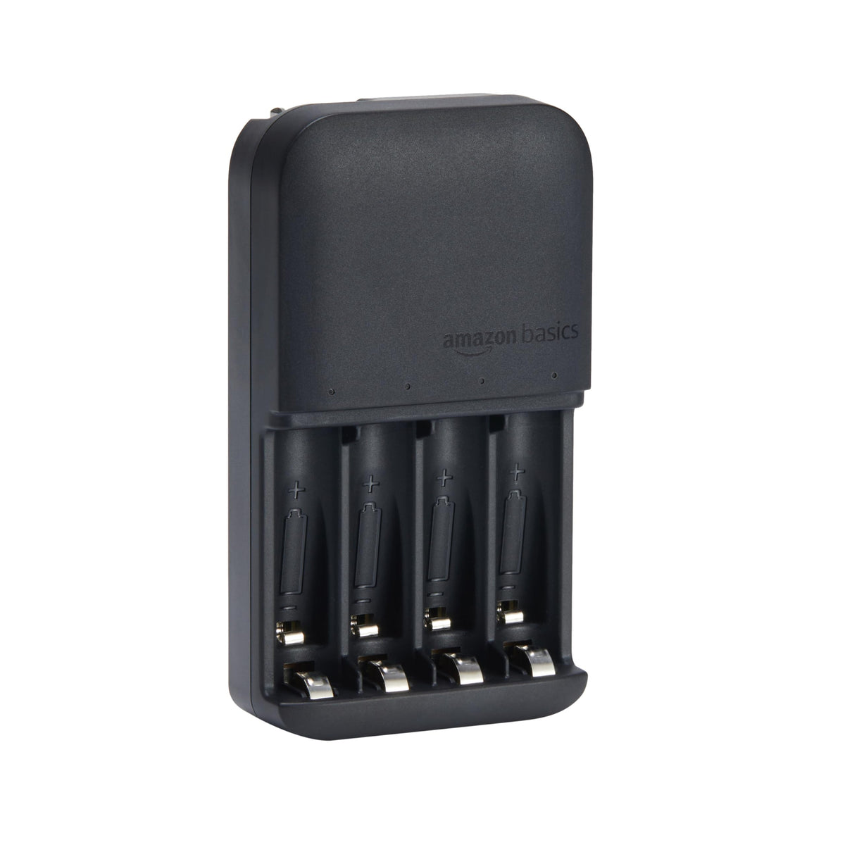 Amazon Basics smart charger 4bay powers four NiMH batteries simultaneously with status LEDs.