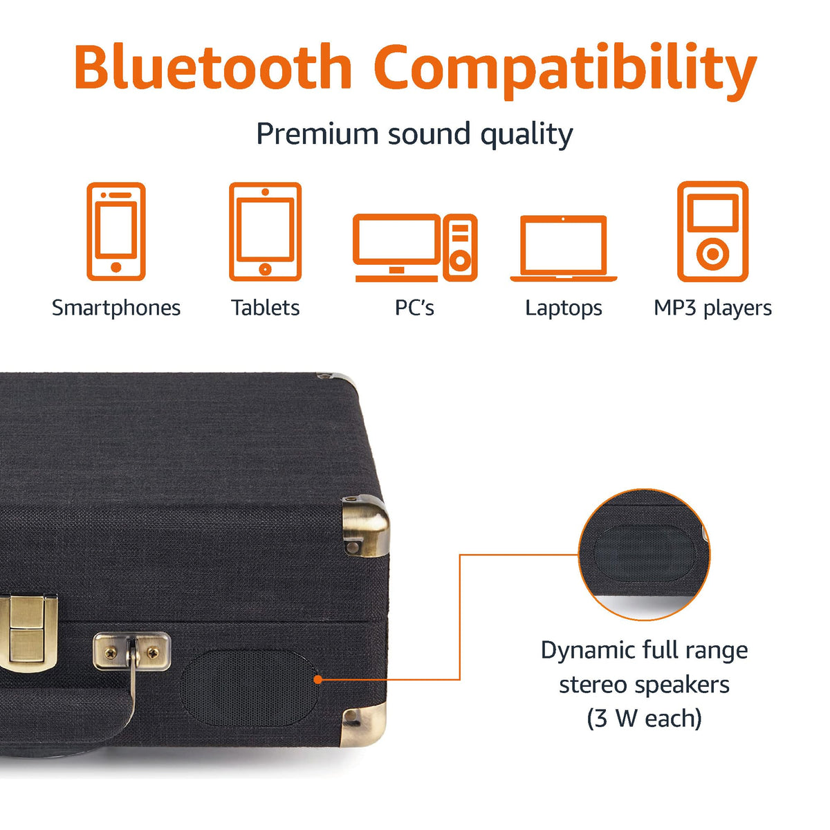 Amazon Basics speaker and rubber feet detail demonstrating stable playback and reduced vibration benefit