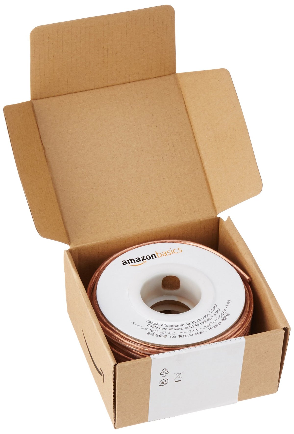 Amazon Basics bronze jacketed speaker wire ready for reliable signaling.