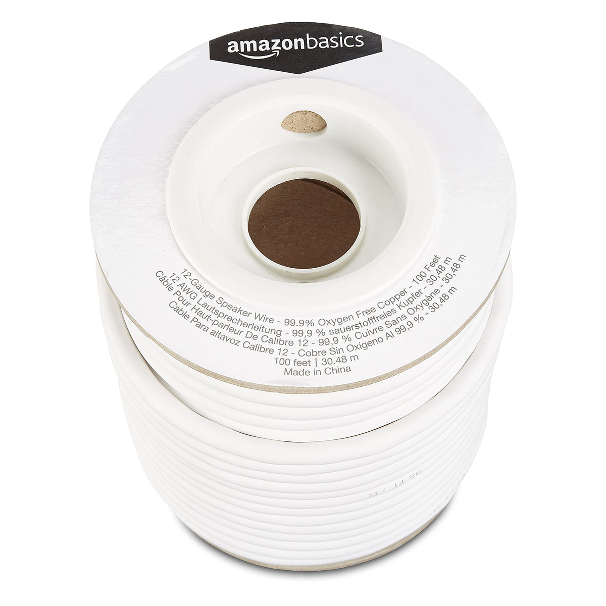 Amazon Basics wire close-up of 99.9% oxygen-free copper conductor, improved conductivity benefit