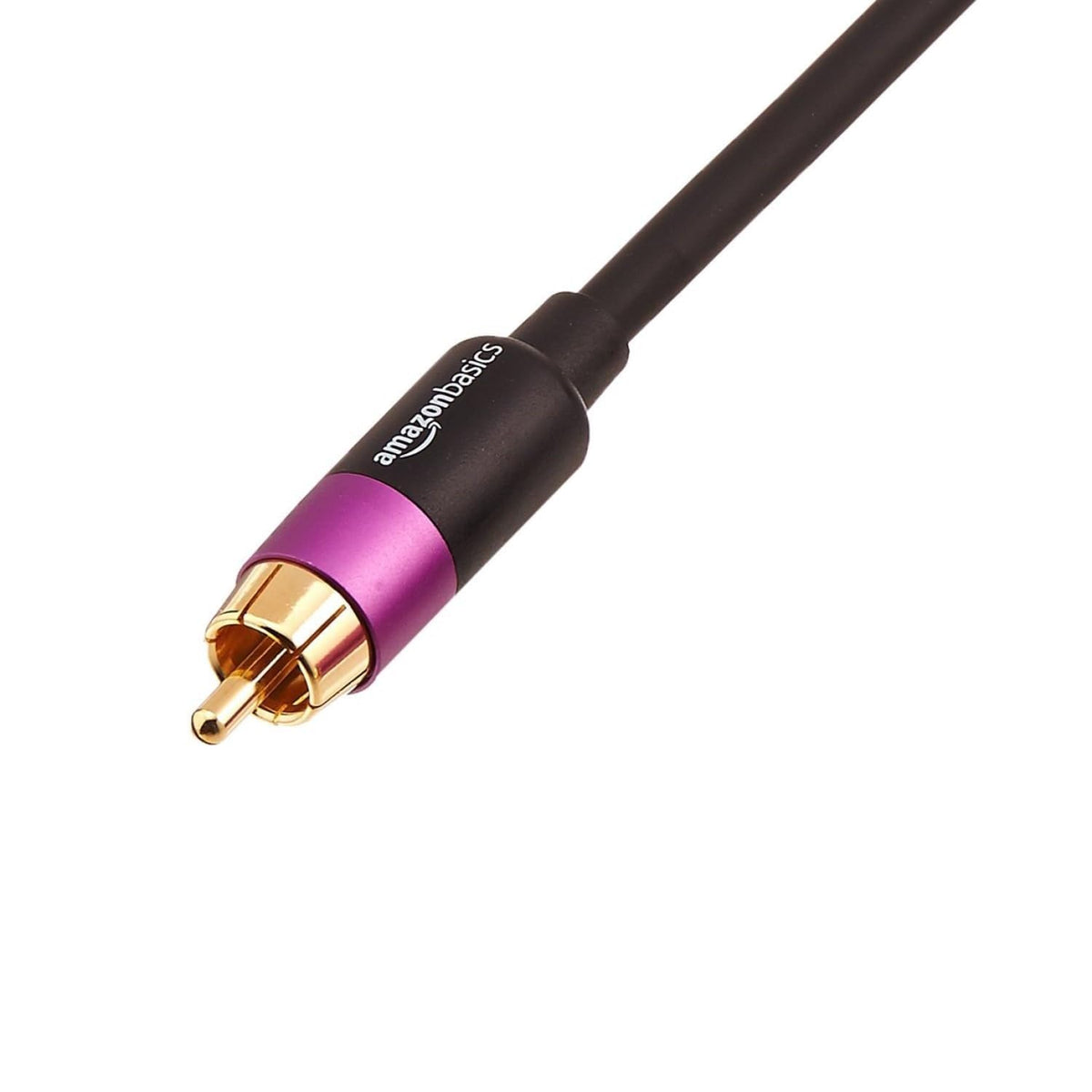 Amazon Basics subwoofer cable 35ft connects sub to receiver for deep bass.