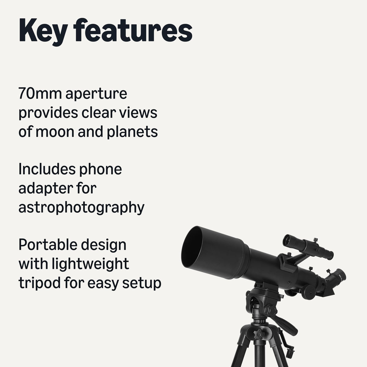 Amazon Basics telescope Moon view highlights crisp lunar details with multi-coated optics.