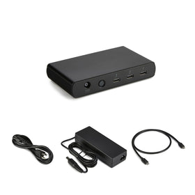 Amazon Basics Thunderbolt 4 Dock connected to laptop for seamless charging and data transfer.