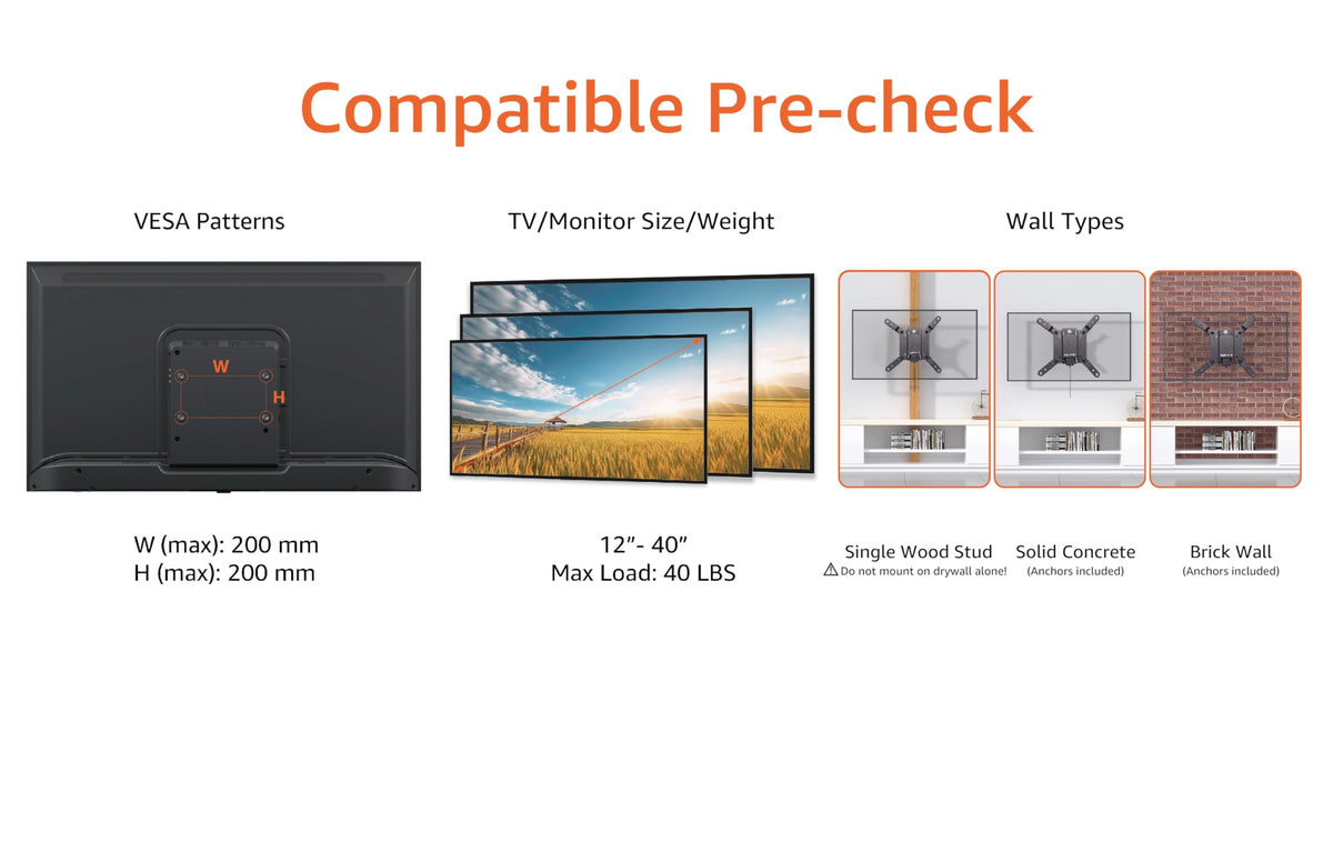 Amazon Basics tilting wall mount showing +9 to -3 degree tilt for comfort