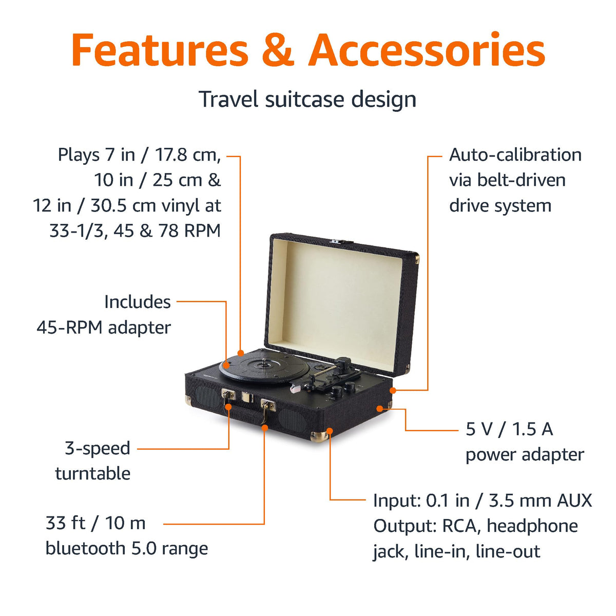Amazon Basics open turntable showing platter and tonearm for easy record setup benefit