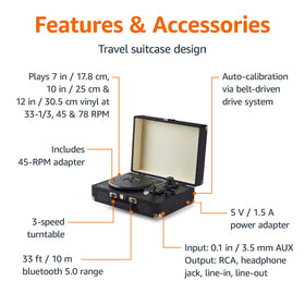 Amazon Basics open turntable showing platter and tonearm for easy record setup benefit