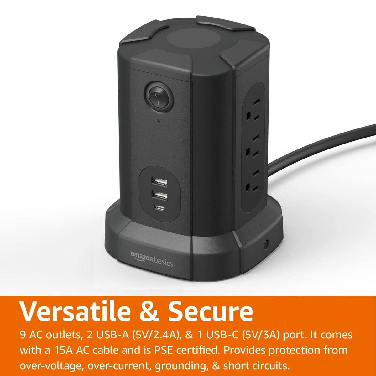 Amazon Basics top view of stacked AC outlets for space saving