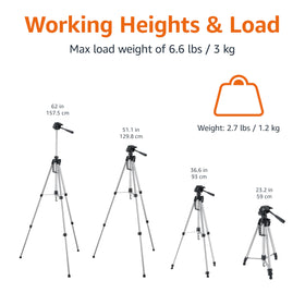 Amazon Basics tripod fully extended to 60 inches for improved reach