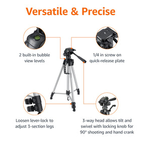 Amazon Basics tripod rubber feet and leg locks for stable footing