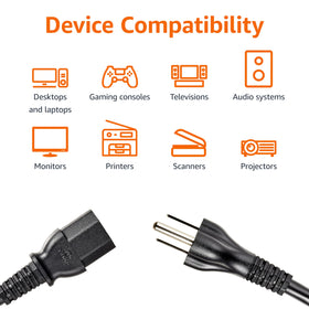 Amazon Basics UL listed power cord for safety and wide compatibility.