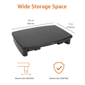 Amazon Basics underside storage space with keyboard stored to maximize desk area