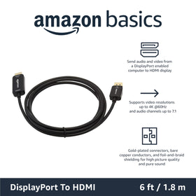 Amazon Basics uni-directional DP to HDMI cable enables simple one-way computer-to-display connection