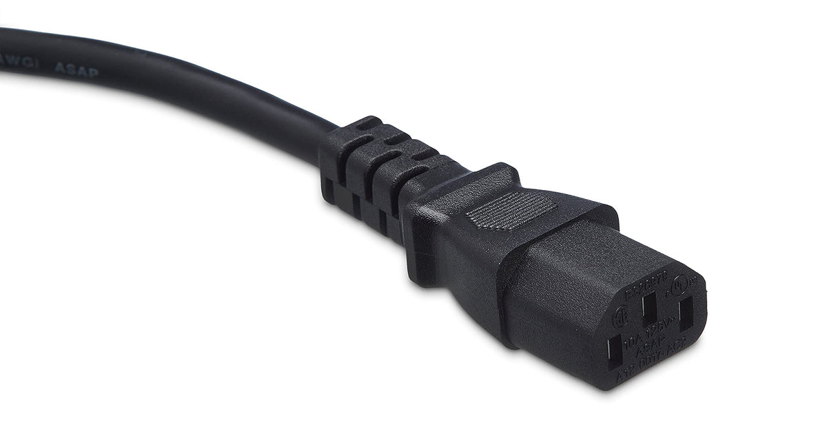 Amazon Basics universal IEC320C13 connector, 3-pin compatibility for printers and other devices.