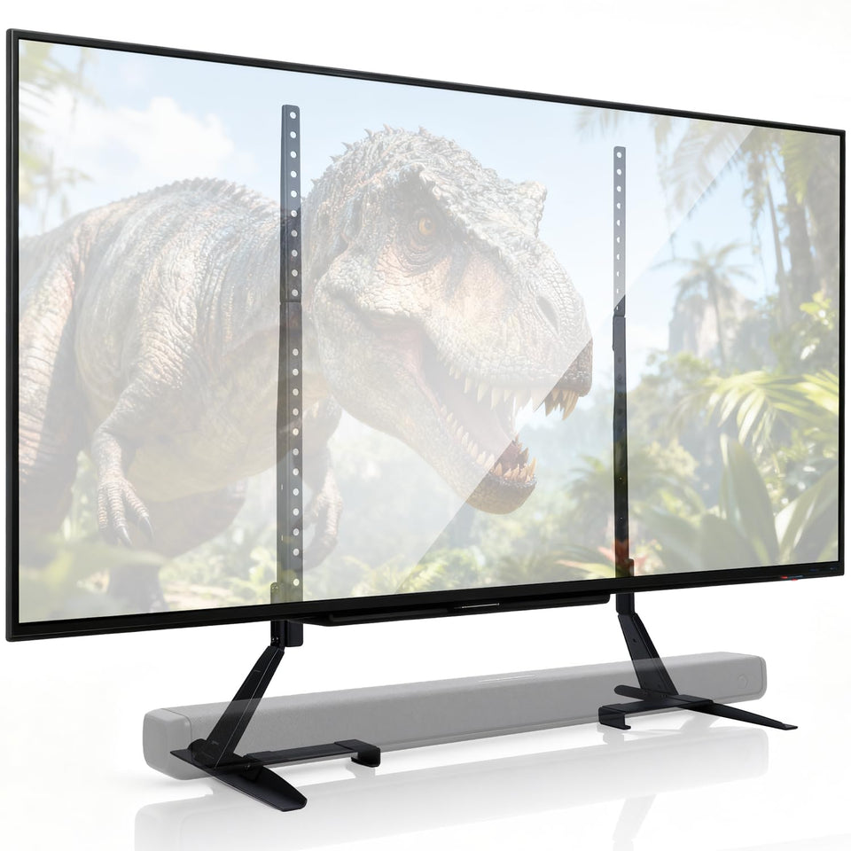 Amazon Basics universal TV stand base provides stable tabletop support for large TVs.