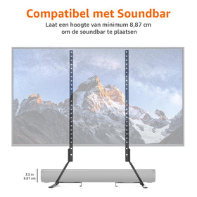 Amazon Basics universal TV stand VESA compatibility covers wide mounting patterns.