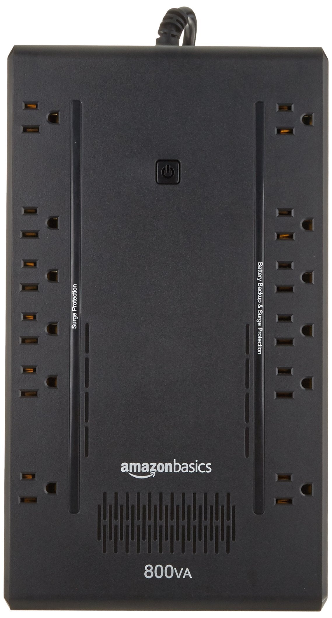 Amazon Basics UPS compact design side view showing space-saving design for home offices.