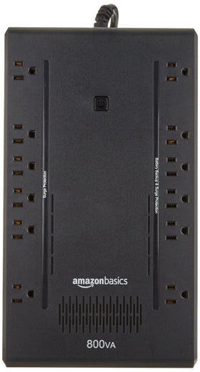 Amazon Basics UPS compact design side view showing space-saving design for home offices.