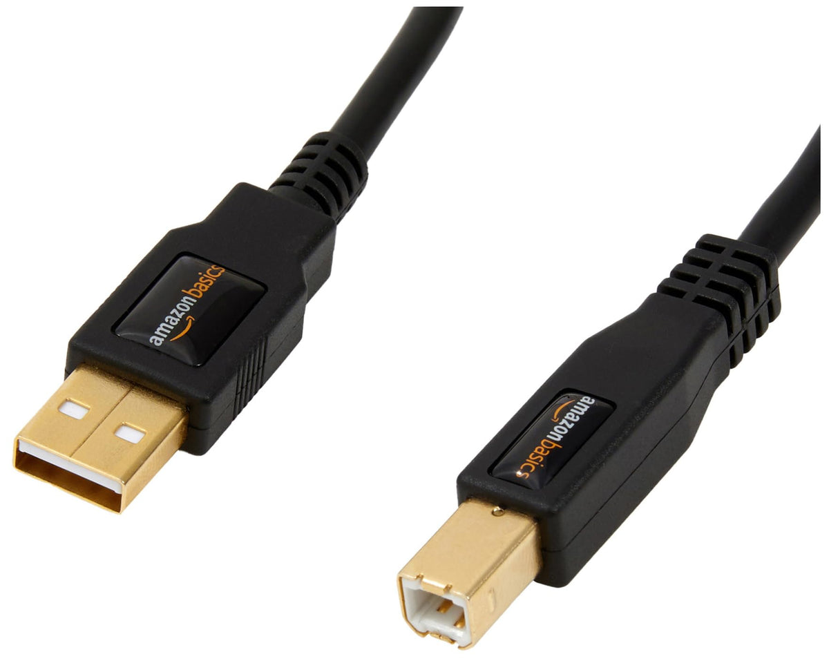 Amazon Basics USB 2.0 A-to-B cable with gold-plated connectors for reliable signals