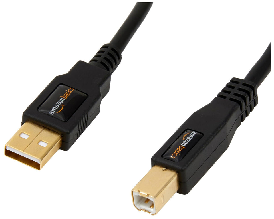 Amazon Basics USB 2.0 A-to-B cable with gold-plated connectors for reliable signals