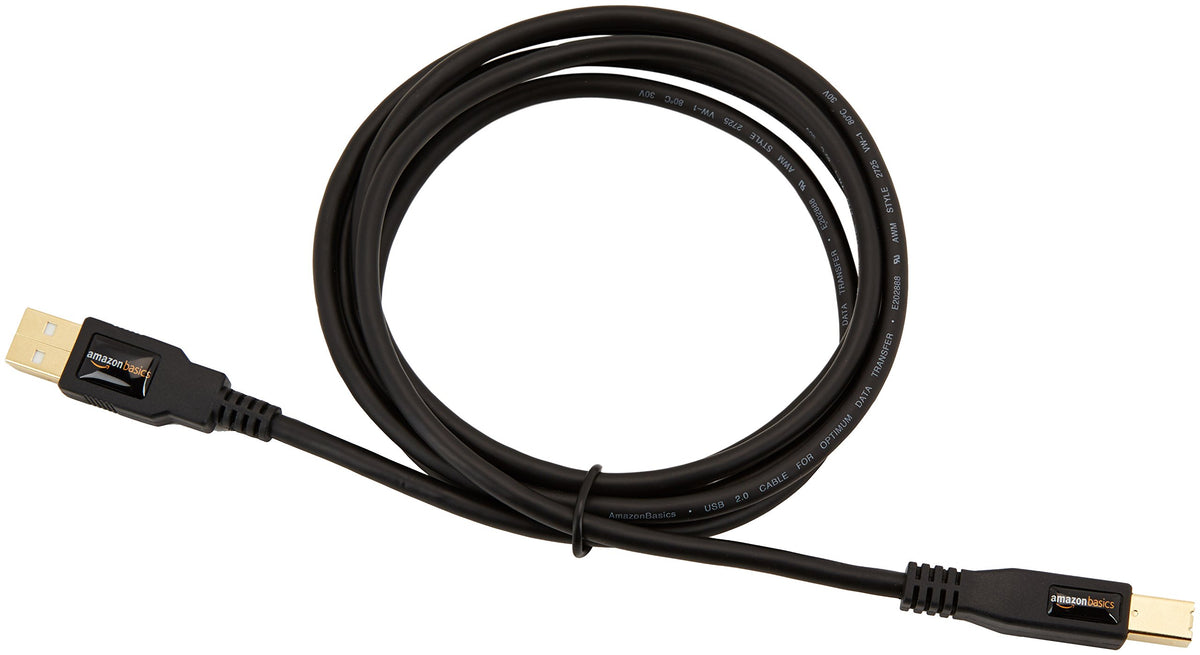 Amazon Basics USB 2.0 close-up highlights gold-plated connectors for clear signals