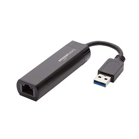 Amazon Basics USB 3.0 to Gigabit Ethernet adapter front view for reliable wired connectivity.