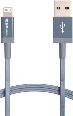 Amazon Basics USB A to Lightning cable in dark gray, 3 ft, ready for fast charging