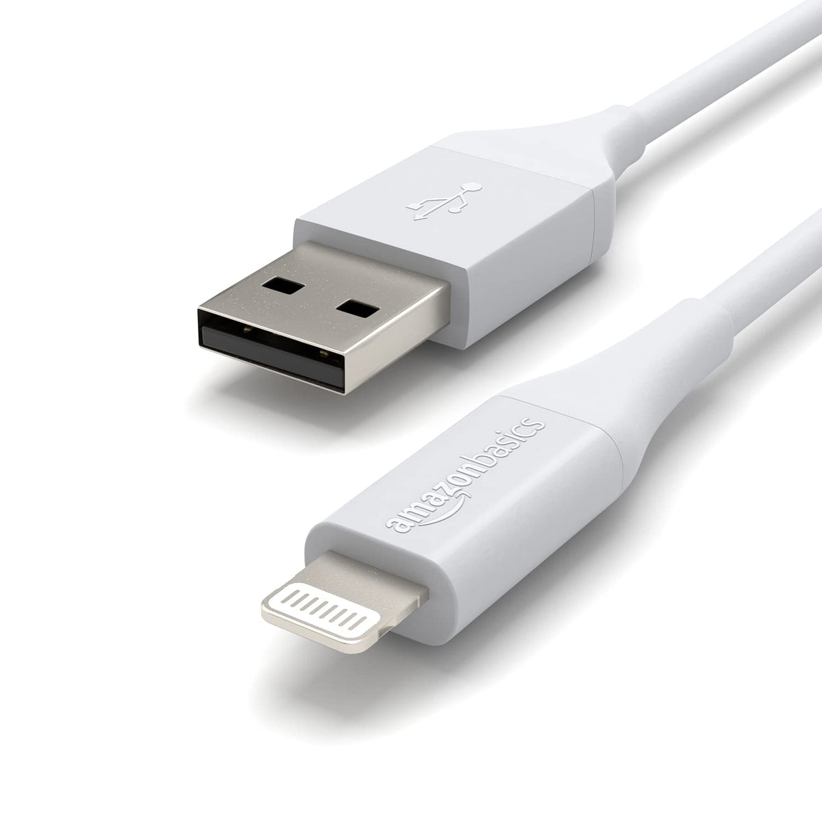 Amazon Basics USB-A to Lightning cable ends protected, ideal for daily charging.