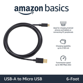 Amazon Basics USB-A to Micro USB cable for Android devices with USB 2.0 speed