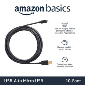Amazon Basics 5-pack USB-A to Micro USB cables suitable for Android devices.