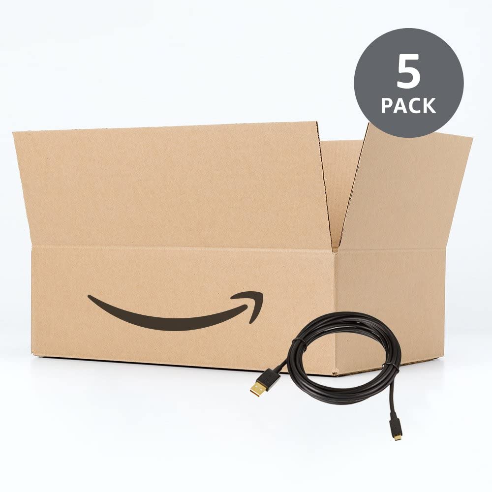 Black Amazon Basics USB-A to Micro USB cable in everyday use.