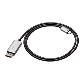 Amazon Basics USB-C to DisplayPort cable connects a laptop to a monitor for 4K video