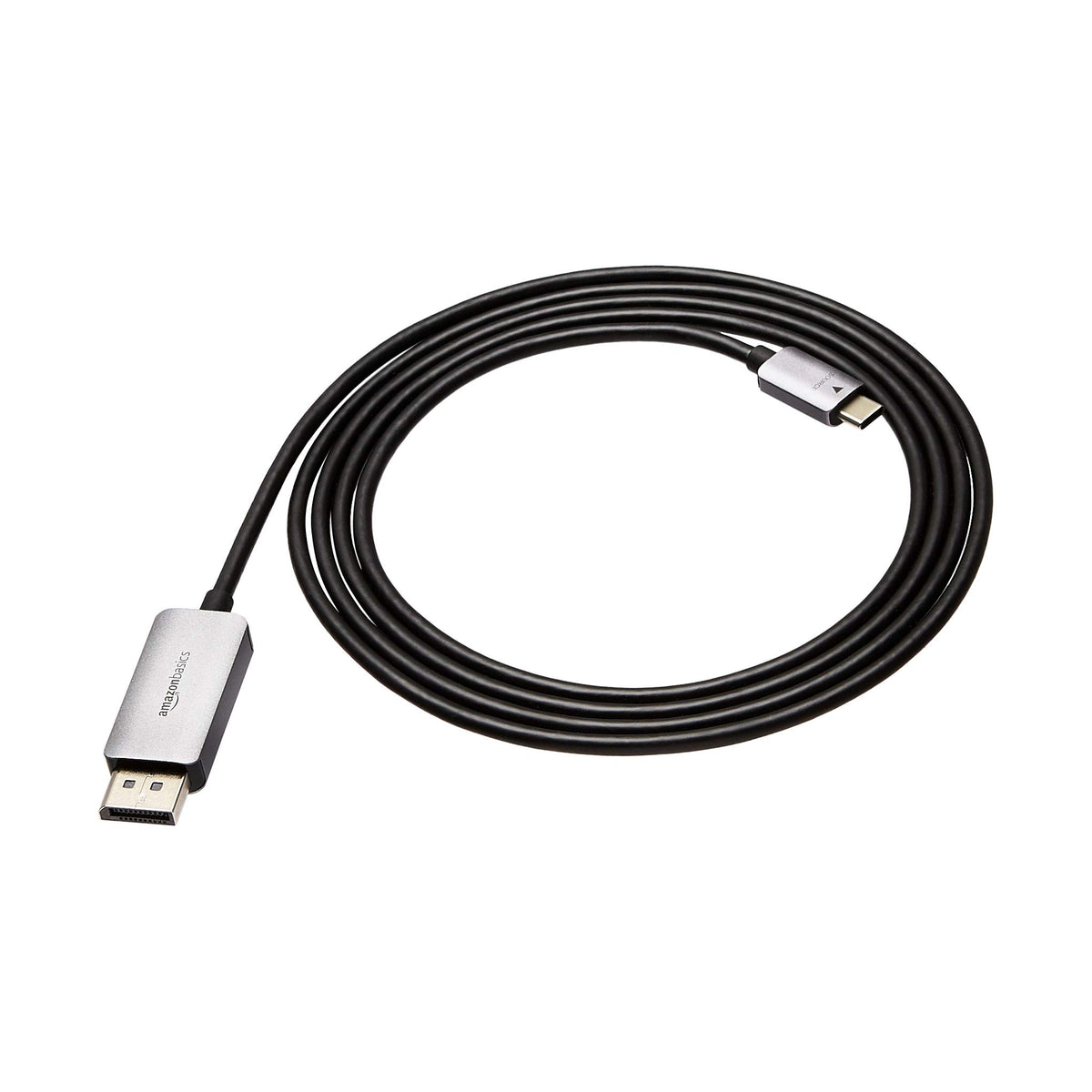 Amazon Basics USB-C to DisplayPort cable 6ft delivering 4K video with plug-and-play simplicity.
