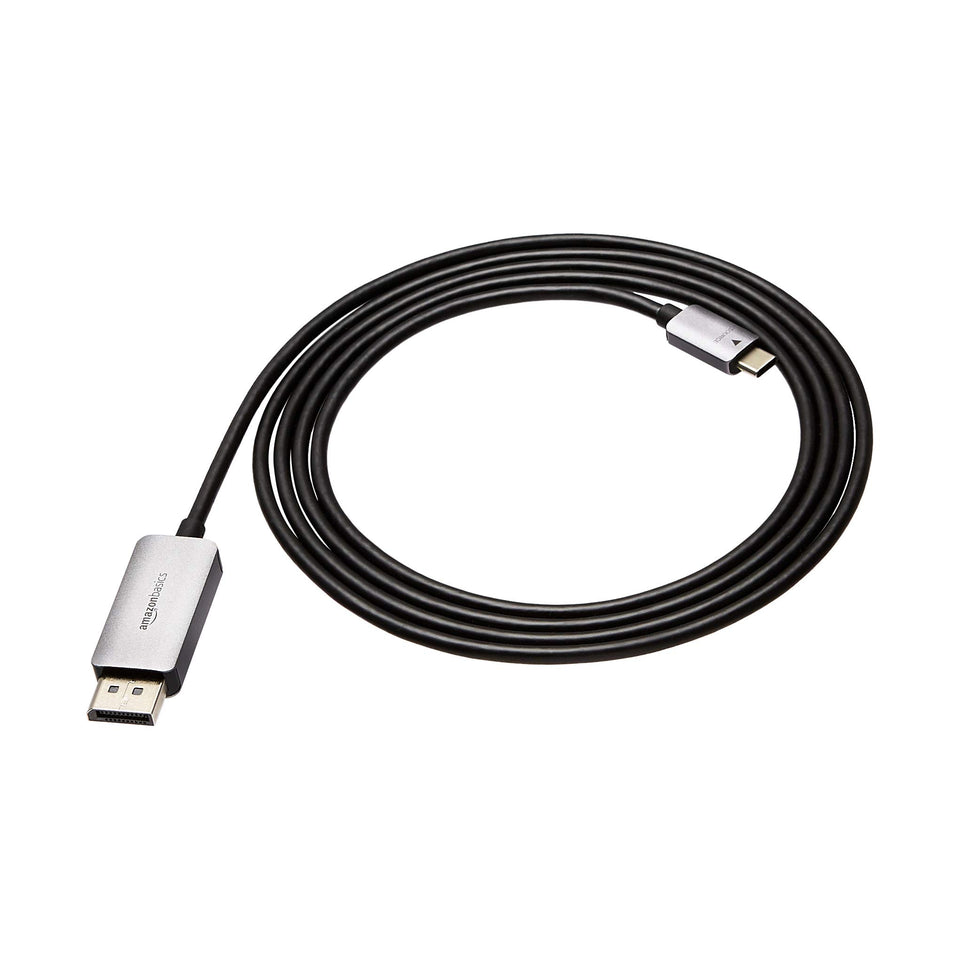 Amazon Basics USB-C to DisplayPort cable 6ft delivering 4K video with plug-and-play simplicity.