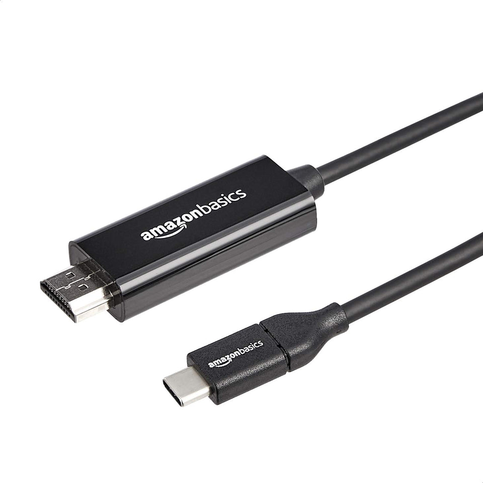 Amazon Basics USB C to HDMI connector close-up demonstrating durable build for reliable performance