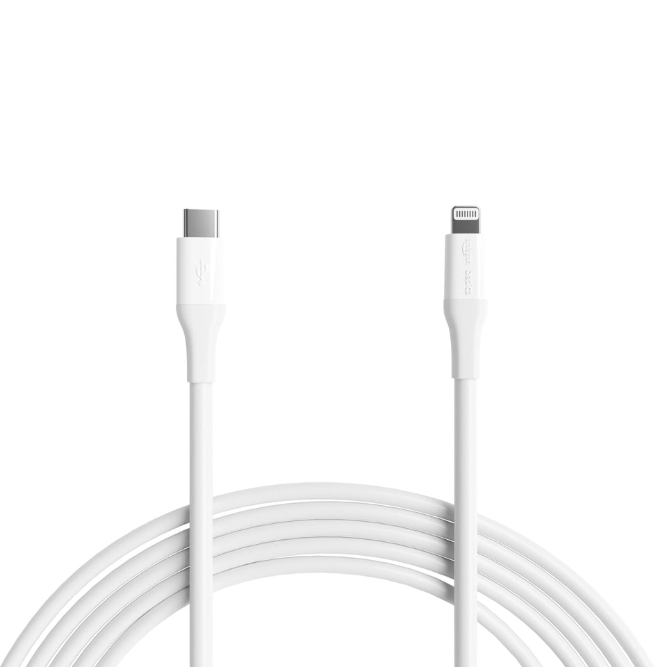 Amazon Basics USB-C to Lightning cable 10ft white enables convenient charging from across the room.